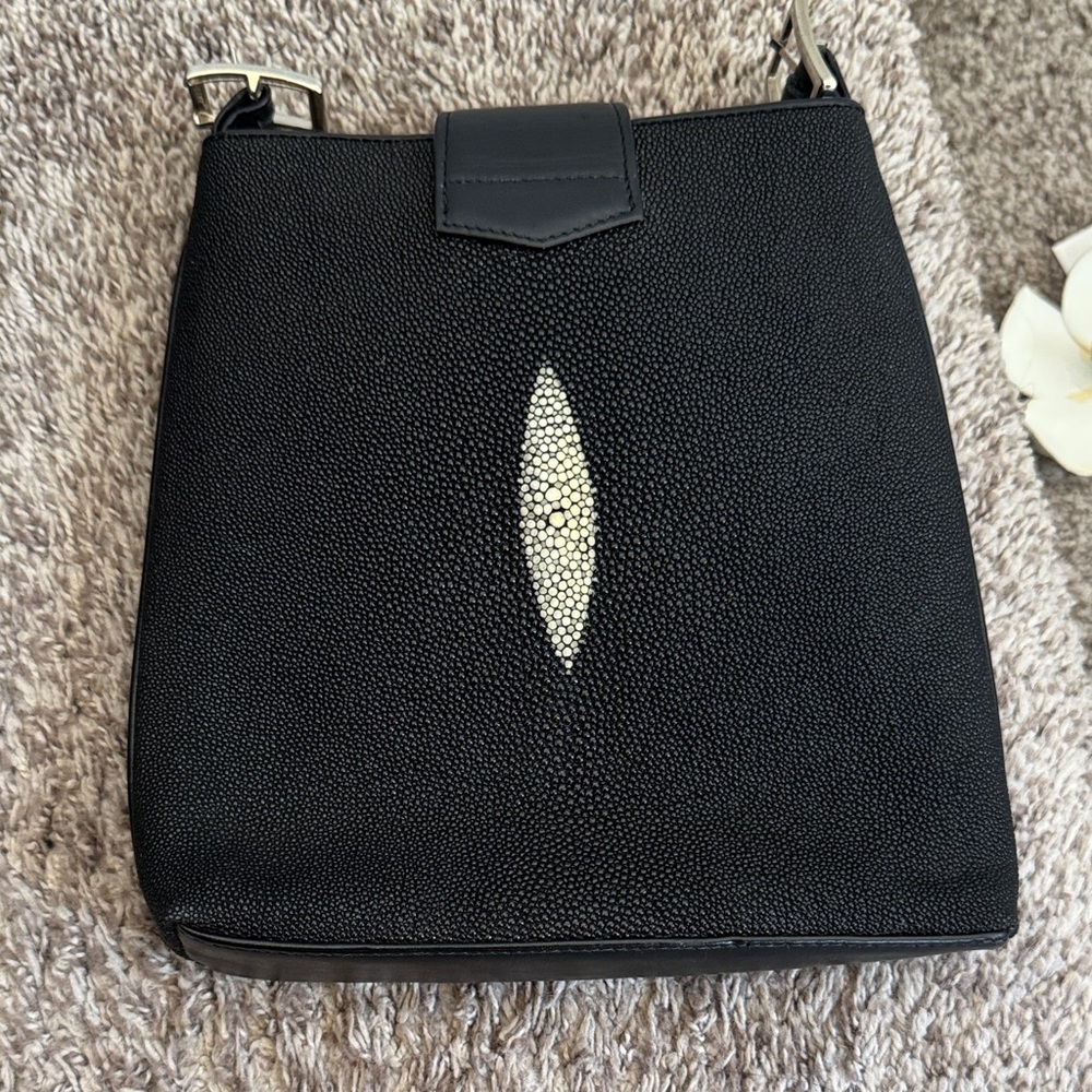 Black Crossbody Bag with Ivory Accent - Sleek Everyday Style